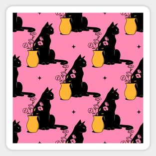 Playful Black Cat Pattern in pink Sticker